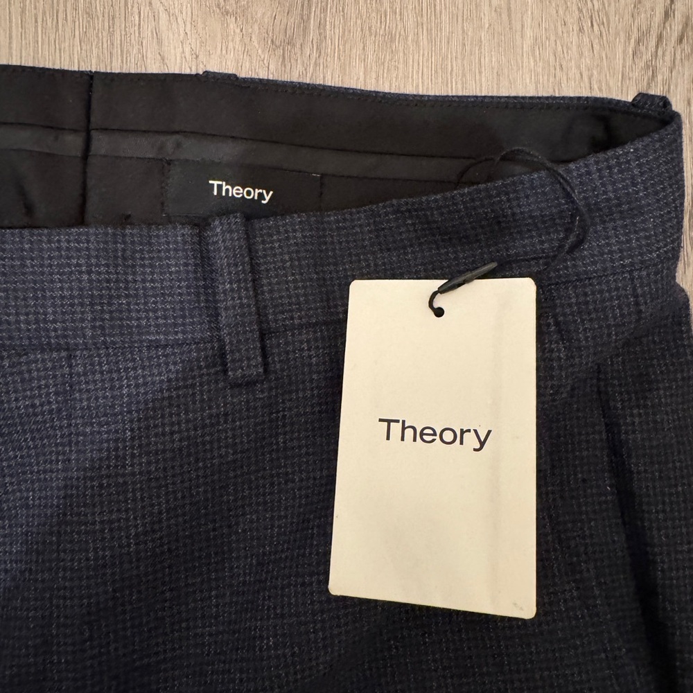 Theory Men's Merino Blend Dress Pants - Navy Micro-Check - Picture 3 of 6